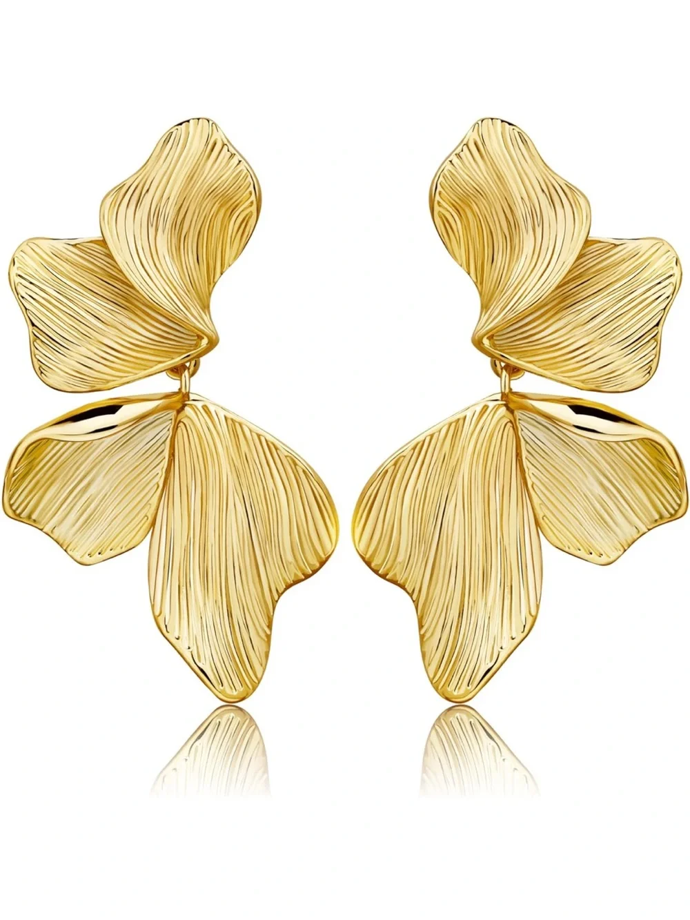 14k Gold Plated Floral Petal Earrings NEW